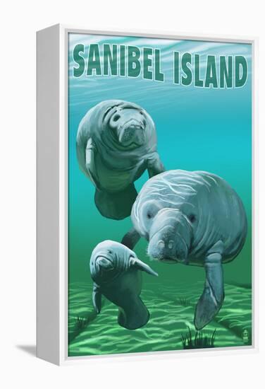 Sanibel Island, Florida - Manatees-Lantern Press-Framed Stretched Canvas