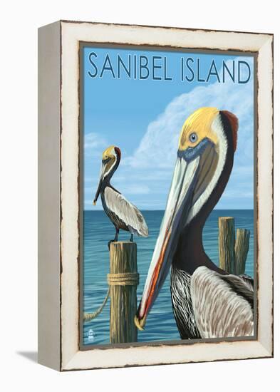 Sanibel Island, Florida - Pelican-Lantern Press-Framed Stretched Canvas