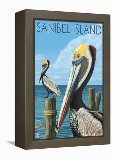 Sanibel Island, Florida - Pelican-Lantern Press-Framed Stretched Canvas