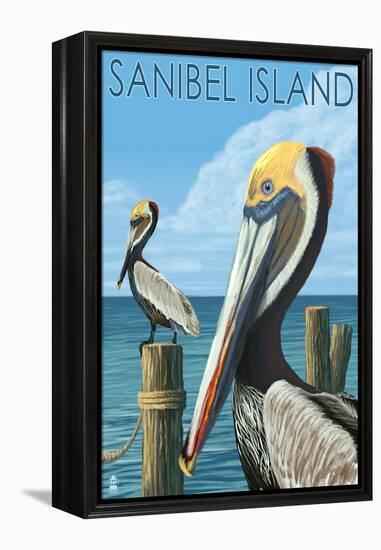 Sanibel Island, Florida - Pelican-Lantern Press-Framed Stretched Canvas