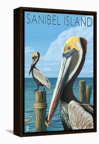 Sanibel Island, Florida - Pelican-Lantern Press-Framed Stretched Canvas