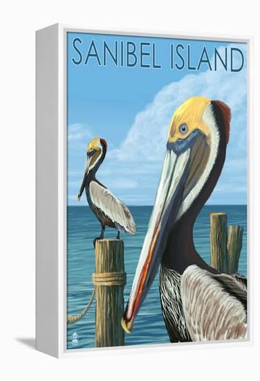 Sanibel Island, Florida - Pelican-Lantern Press-Framed Stretched Canvas