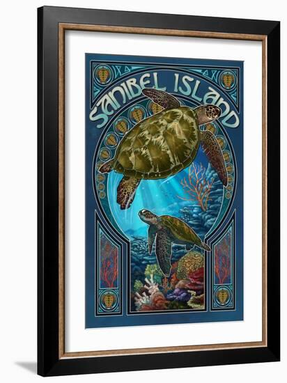 Sanibel Island, Florida - Sea Turtle Art Nouveau-Lantern Press-Framed Art Print