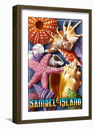 Sanibel Island, Florida - Shell Montage-Lantern Press-Framed Art Print