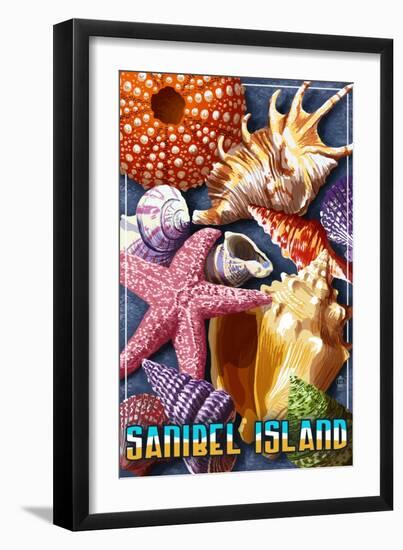 Sanibel Island, Florida - Shell Montage-Lantern Press-Framed Art Print