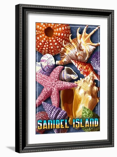 Sanibel Island, Florida - Shell Montage-Lantern Press-Framed Art Print
