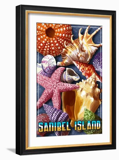 Sanibel Island, Florida - Shell Montage-Lantern Press-Framed Art Print