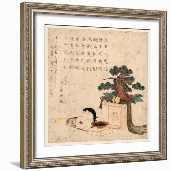 Sanpoukazari to Otafuku No Men-Keisai Eisen-Framed Giclee Print