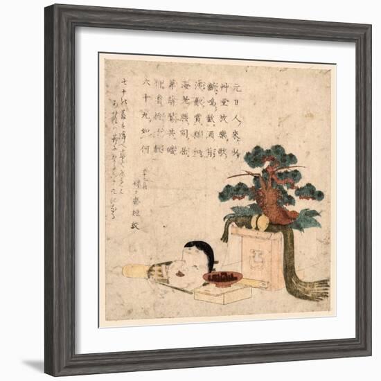 Sanpoukazari to Otafuku No Men-Keisai Eisen-Framed Giclee Print