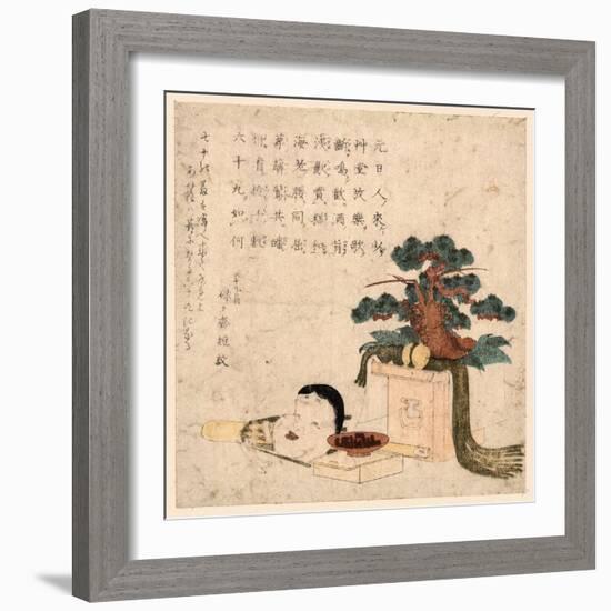 Sanpoukazari to Otafuku No Men-Keisai Eisen-Framed Giclee Print