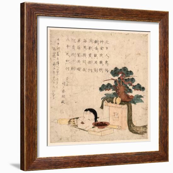 Sanpoukazari to Otafuku No Men-Keisai Eisen-Framed Giclee Print