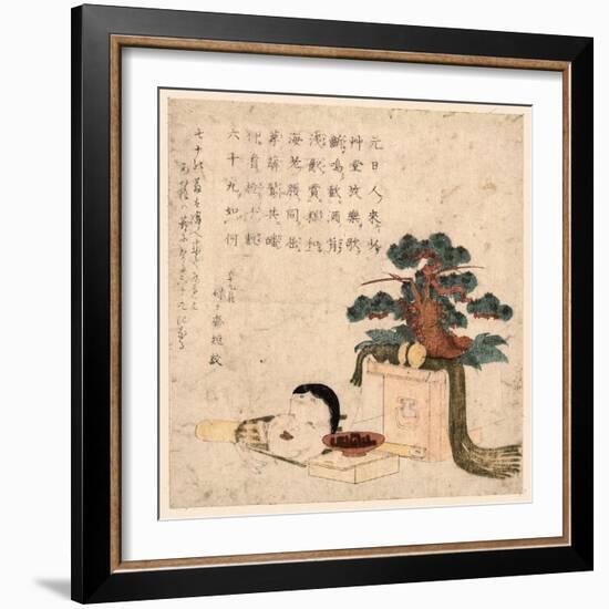 Sanpoukazari to Otafuku No Men-Keisai Eisen-Framed Giclee Print