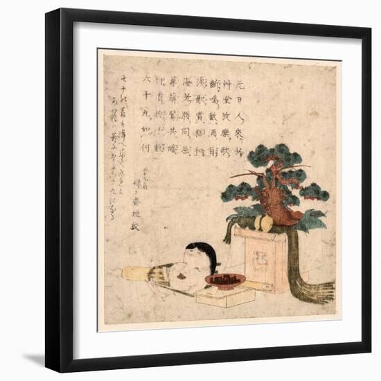 Sanpoukazari to Otafuku No Men-Keisai Eisen-Framed Giclee Print