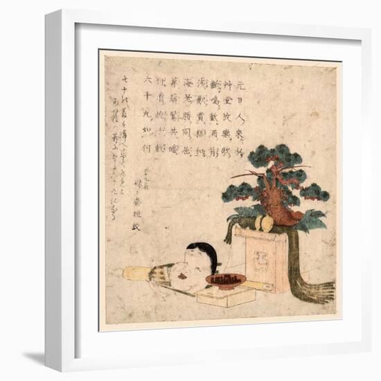 Sanpoukazari to Otafuku No Men-Keisai Eisen-Framed Giclee Print