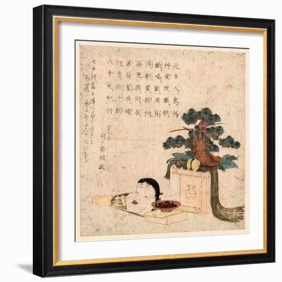 Sanpoukazari to Otafuku No Men-Keisai Eisen-Framed Giclee Print