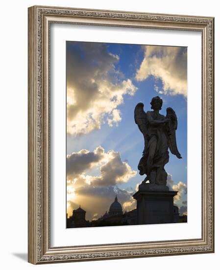 Sant' Angelo Bridge Detail and St. Peter's Basilica, Rome, Italy-Doug Pearson-Framed Photographic Print