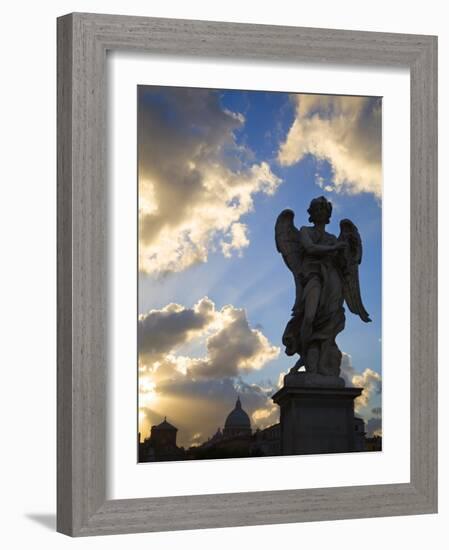 Sant' Angelo Bridge Detail and St. Peter's Basilica, Rome, Italy-Doug Pearson-Framed Photographic Print