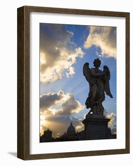 Sant' Angelo Bridge Detail and St. Peter's Basilica, Rome, Italy-Doug Pearson-Framed Photographic Print