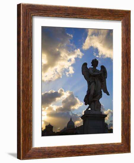 Sant' Angelo Bridge Detail and St. Peter's Basilica, Rome, Italy-Doug Pearson-Framed Photographic Print