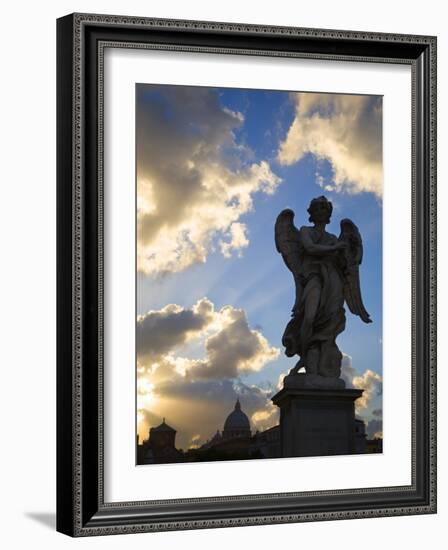 Sant' Angelo Bridge Detail and St. Peter's Basilica, Rome, Italy-Doug Pearson-Framed Photographic Print