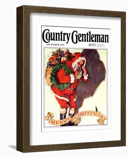 "Santa and Christmas Mouse," Country Gentleman Cover, December 1, 1933-William Meade Prince-Framed Giclee Print