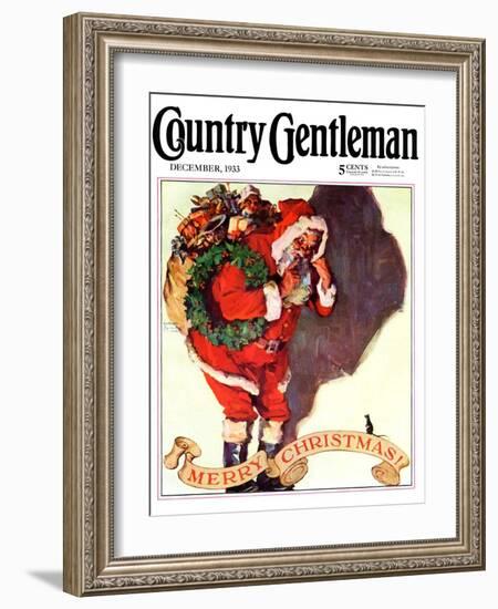 "Santa and Christmas Mouse," Country Gentleman Cover, December 1, 1933-William Meade Prince-Framed Giclee Print