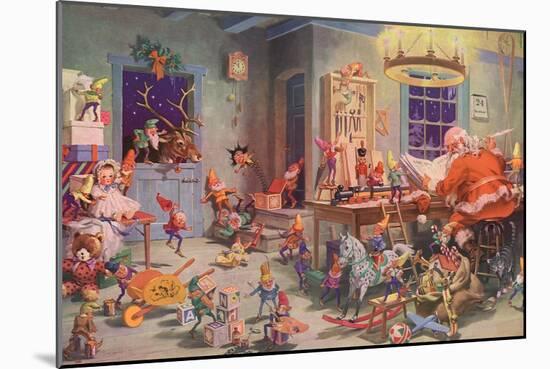 Santa and Elves, Workshop-null-Mounted Giclee Print