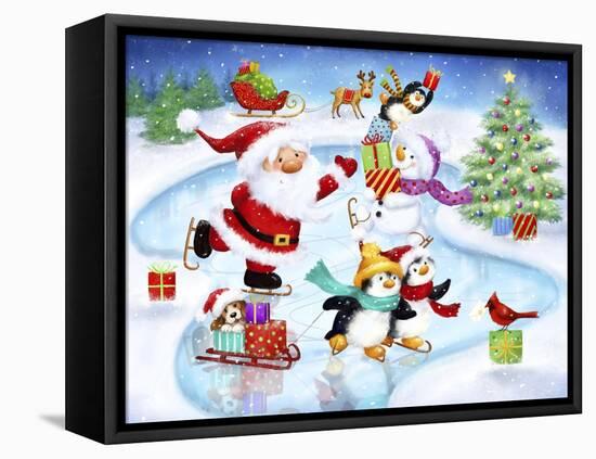 Santa and Friends Enjoy Skating-MAKIKO-Framed Premier Image Canvas