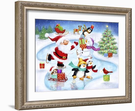 Santa and Friends Enjoy Skating-MAKIKO-Framed Giclee Print