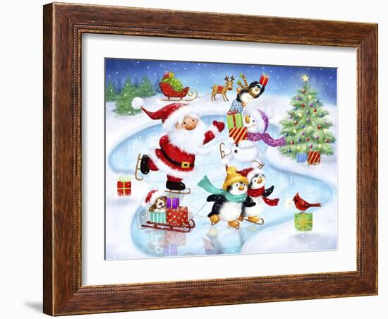 Santa and Friends Enjoy Skating-MAKIKO-Framed Giclee Print