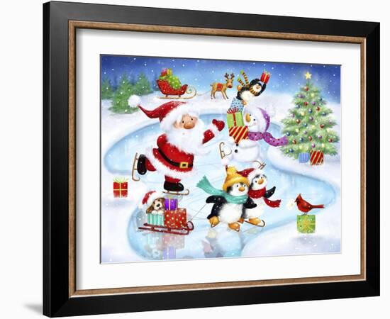 Santa and Friends Enjoy Skating-MAKIKO-Framed Giclee Print