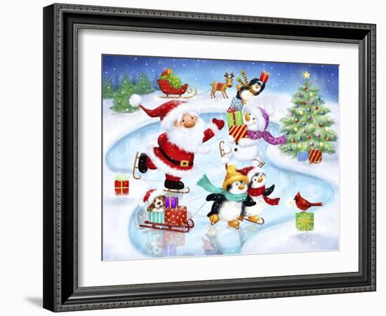 Santa and Friends Enjoy Skating-MAKIKO-Framed Giclee Print