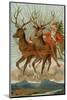 Santa and His Reindeer Flying Through the Sky with a Sleigh Full of Christmas Goodies-null-Mounted Photographic Print