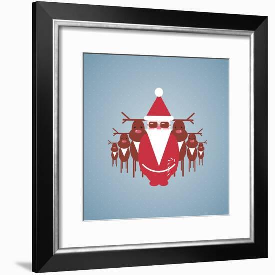 Santa and His Reindeer Gang Illustration. Vector Eps10 Graphic Illustration of Santa and Reindeer.-Popmarleo-Framed Premium Giclee Print