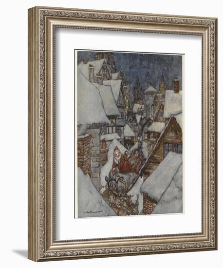 Santa and Sleigh, Rooftops-Arthur Rackham-Framed Photographic Print