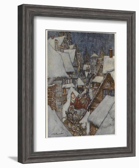 Santa and Sleigh, Rooftops-Arthur Rackham-Framed Photographic Print