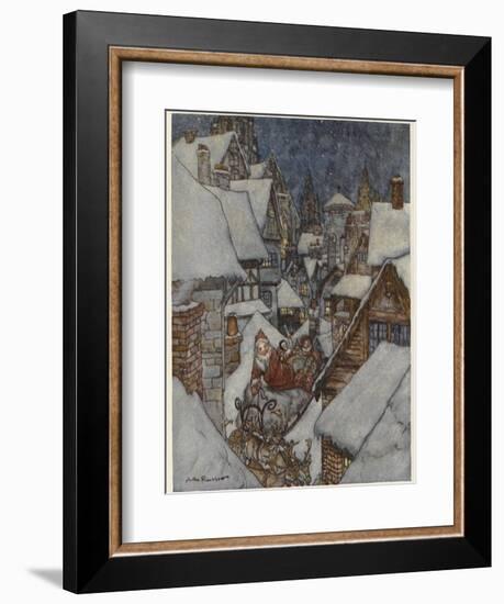 Santa and Sleigh, Rooftops-Arthur Rackham-Framed Photographic Print