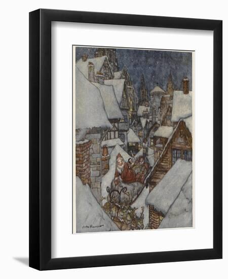 Santa and Sleigh, Rooftops-Arthur Rackham-Framed Photographic Print