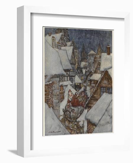 Santa and Sleigh, Rooftops-Arthur Rackham-Framed Photographic Print