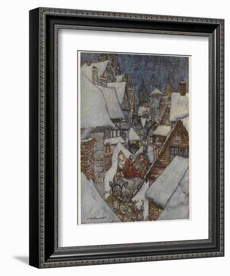 Santa and Sleigh, Rooftops-Arthur Rackham-Framed Photographic Print