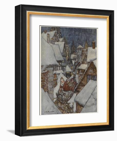 Santa and Sleigh, Rooftops-Arthur Rackham-Framed Photographic Print