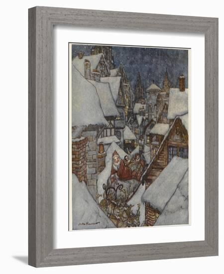 Santa and Sleigh, Rooftops-Arthur Rackham-Framed Photographic Print