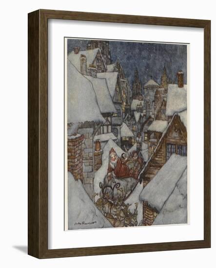 Santa and Sleigh, Rooftops-Arthur Rackham-Framed Photographic Print