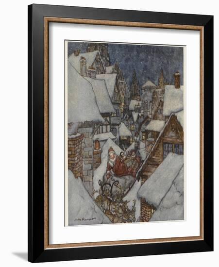 Santa and Sleigh, Rooftops-Arthur Rackham-Framed Photographic Print