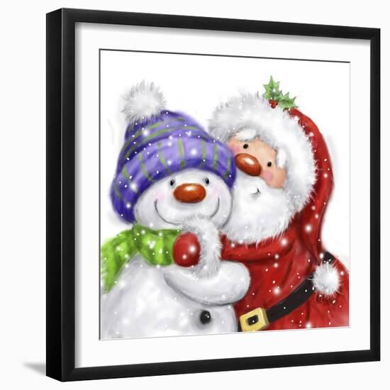 Santa And Snowman 2-MAKIKO-Framed Giclee Print