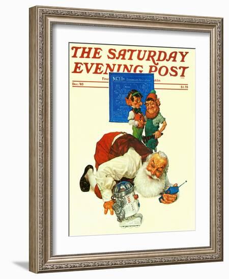 "Santa and the Robot," Saturday Evening Post Cover, December 1, 1983-Scott Gustafson-Framed Giclee Print