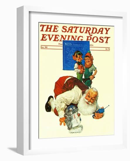 "Santa and the Robot," Saturday Evening Post Cover, December 1, 1983-Scott Gustafson-Framed Giclee Print