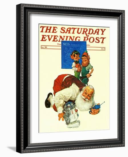"Santa and the Robot," Saturday Evening Post Cover, December 1, 1983-Scott Gustafson-Framed Giclee Print