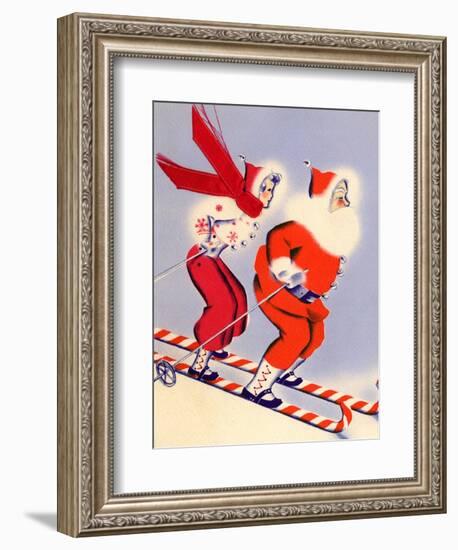 Santa and Woman Together on Candy Cane Skis, National Museum of American History, Archives Center-null-Framed Premium Giclee Print
