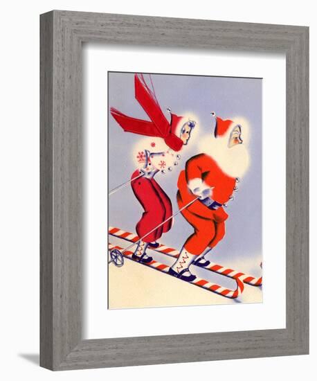 Santa and Woman Together on Candy Cane Skis, National Museum of American History, Archives Center-null-Framed Premium Giclee Print